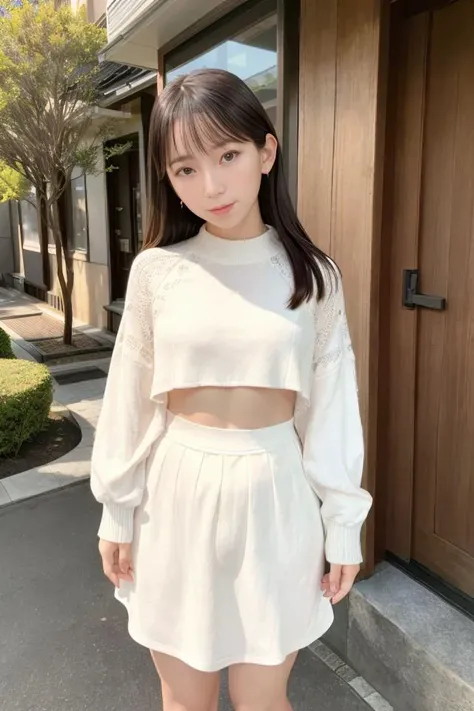 headphones, listening to music,
lady, tight skirt, fringe,
bare legs, black hair, dark eyes,
(masterpiece), (best quality), looking at viewer, bright skin, (shiny skin:1.2),
shy face,
cowboy shot,
(natural wavy:0.8),
side bangs,
ivory skirt,