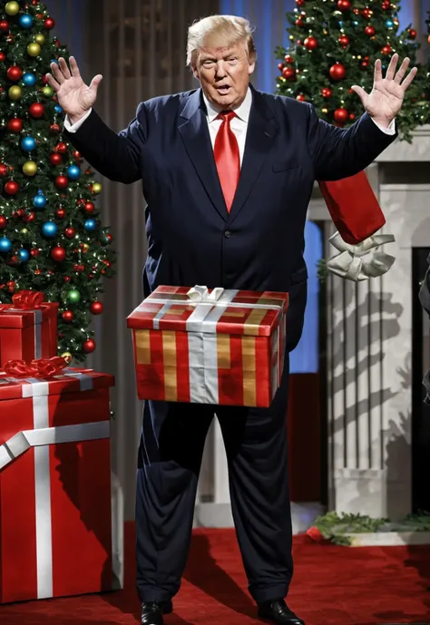 Old and Fat Donald Trump as  jtdickinab0x, pants, box, gift, small gift box,<lora:jtdickinab0x:1>