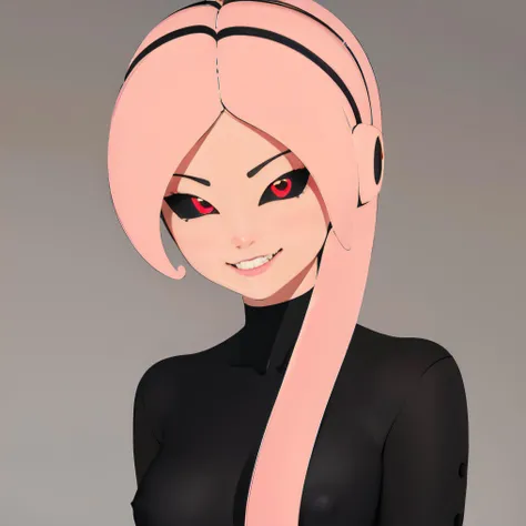 (masterpiece:1.2), (best quality:1.2)(intricate details)1 girl, <lora:FemaleMajin-11X2v9:1> majin,(pink skin:1.1),pink tentacle hair,smiling,(black sclera:1.2),red red eyes,tentacle hair,