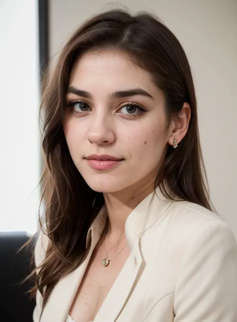 This is Ailina, an 18-year-old woman of Russian origin living in America. Ailina has a wheatish skin tone, warm brown eyes, and wavy hair that is currently tied up in an elegant style. Her jawline is quite prominent, complementing her slightly full lips that form a radiant laugh. She is adorned with a large, striking gold necklace around her neck.
Ailina is a businesswoman, exuding confidence and professionalism in her demeanor. She is dressed in a crisp, white suit that accentuates her poised and polished appearance. In her hand, she holds a book, symbolizing her knowledge and dedication.
The environment around Ailina is bright and modern, set in a well-lit office space that exudes a professional yet welcoming atmosphere. The lighting is warm, casting dramatic shadows that add depth and vibrancy to the scene. This creates a dynamic and photorealistic image with vibrant colors and intricate details.
The shot is a long shot, capturing Ailina in full view, allowing her confident stance and the entirety of her professional attire to be showcased. The environment is depicted in 8k resolution, ensuring that every detail is rendered with extreme clarity and precision, creating a masterpiece of photorealistic imagery.
Key elements to focus on:
- Ailina's wheatish skin, warm brown eyes, and wavy hair tied up elegantly
- Prominent jawline and slightly full lips forming a radiant laugh
- Large gold necklace adding a striking detail
- White suit representing her professional status
- Bright, modern office environment with warm lighting and dramatic shadows
- Long shot capturing her full figure in a confident stance
- Vibrant colors and photorealistic, 8k resolution with extremely detailed rendering
This detailed description ensures that the model and the environment are depicted with a high level of realism and depth, making Ailina a compelling and lifelike character.