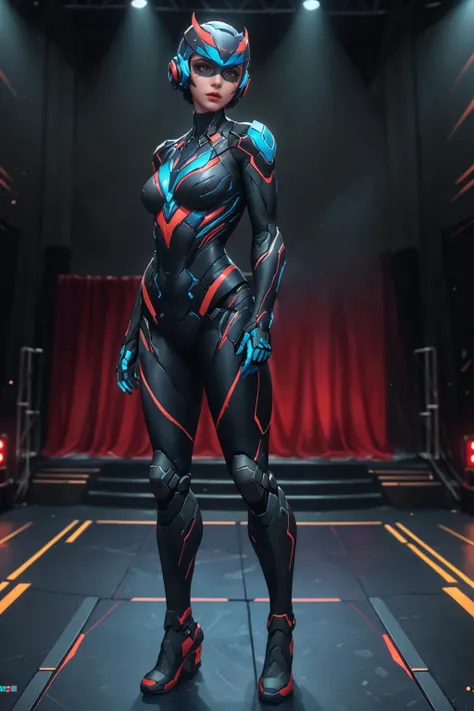 highres,absurdres,masterpiece,best quality,original,extremely detailed CG,extremely detailed wallpaper,perfect lighting,jitome,lips,makeup,standing on the stage,blurry background,1girl,
<lora:armor_ninja:0.7>,ninja768p,cyborg,