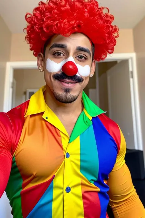 man dressed as a clown, fitnessruben person,  <lora:fitnessRuben_v10:0.7>,