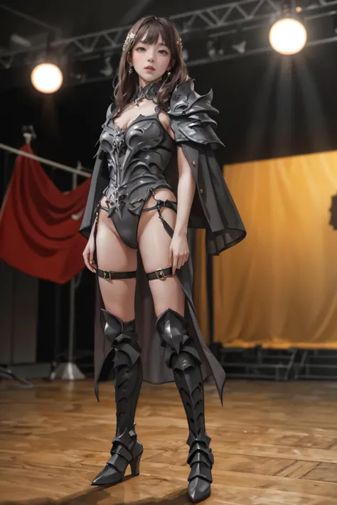 8K,highres,absurdres,masterpiece,best quality,original,extremely detailed CG,extremely detailed wallpaper,perfect lighting,<lyco:GoodHands-beta2:1>,1girl,blurry background,looking at viewer,standing on the stage,
<lora:HXarmour_007:0.8>, HXARMOUR,