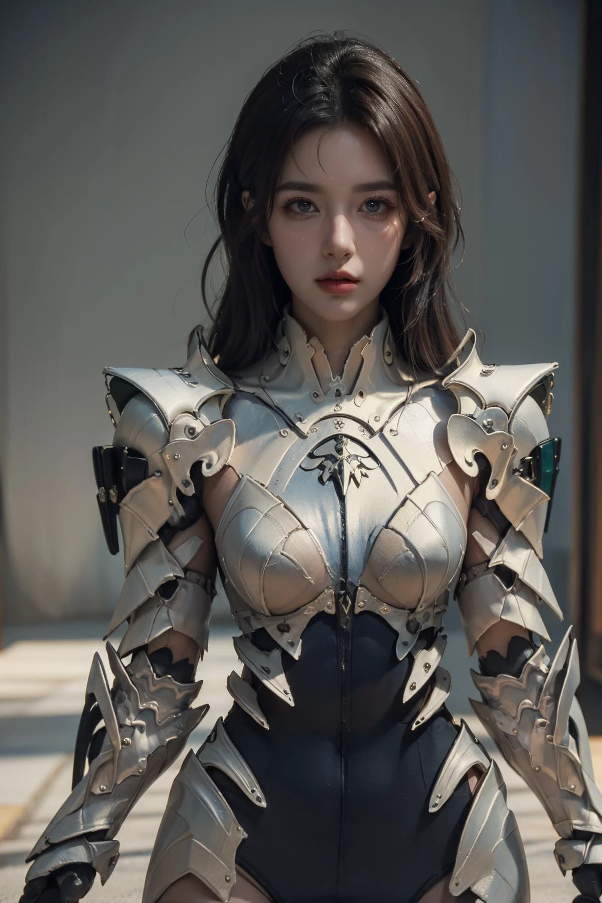 (Best Quality, Masterpiece:1.4), (Realism:1.2), (Realisitc:1.2), (Absurdres:1.2), (photorealistic:1.3), Realistic Skin,Solo,( Very Big Eyes,beautiful detailed eyes, symmetric eyes,), ((cowboy shot)), <lora:HXarmour_032>,mountain,Muscle pose,, hxarmour,1girl,(dark blue armour:1.3),, ultra-detailed,extremely delicate and beautiful,(by exquisite colors block),masterpiece,best quality,unreal engine 5 rendering,movie light,movie lens,movie special effects,detailed details,HDR,UHD,8K,CG wallpaper,
