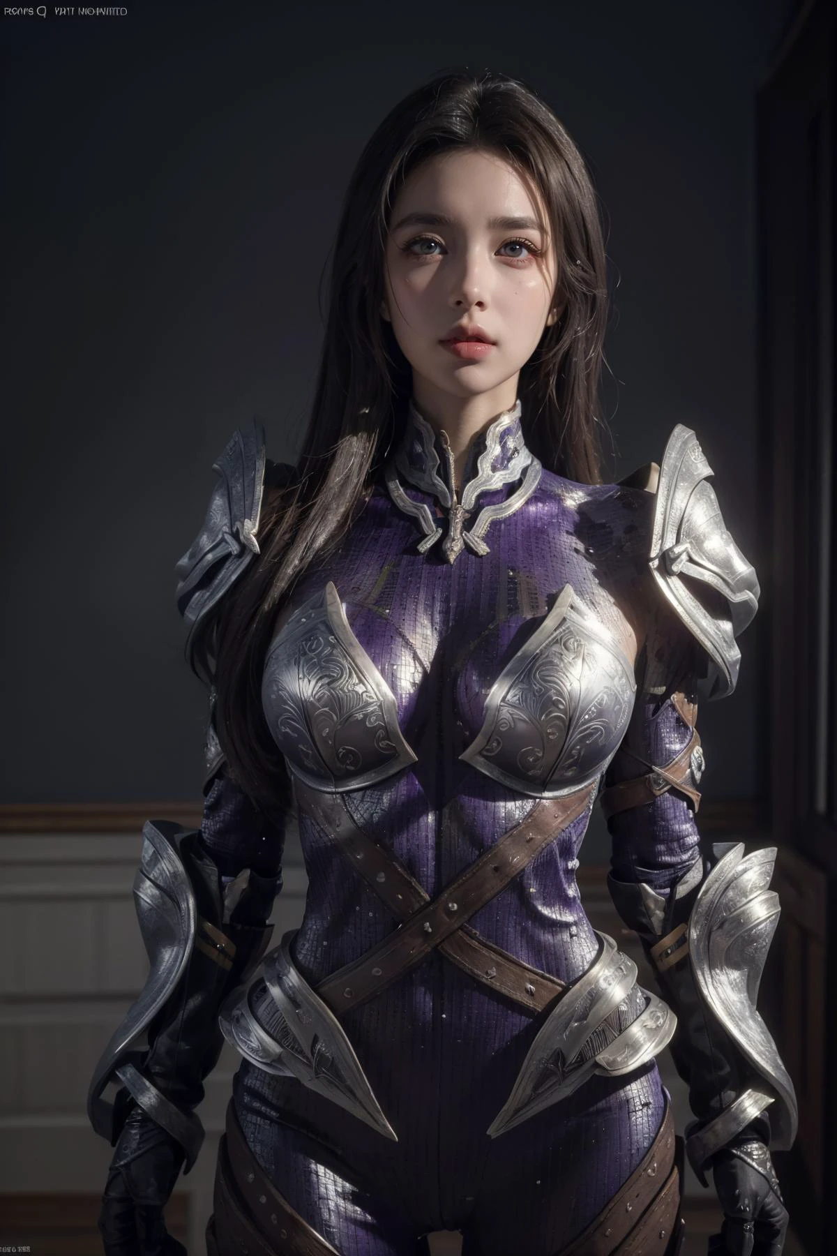 (Best Quality, Masterpiece:1.4), (Realism:1.2), (Realisitc:1.2), (Absurdres:1.2), (photorealistic:1.3), Realistic Skin,Solo,( Very Big Eyes,beautiful detailed eyes, symmetric eyes,), ((cowboy shot)), <lora:HXarmour_027:0.7>,mountain,Meditation pose,, hxarmour,1girl,(purple armour:1.3),, ultra-detailed,extremely delicate and beautiful,(by exquisite colors block),masterpiece,best quality,unreal engine 5 rendering,movie light,movie lens,movie special effects,detailed details,HDR,UHD,8K,CG wallpaper,