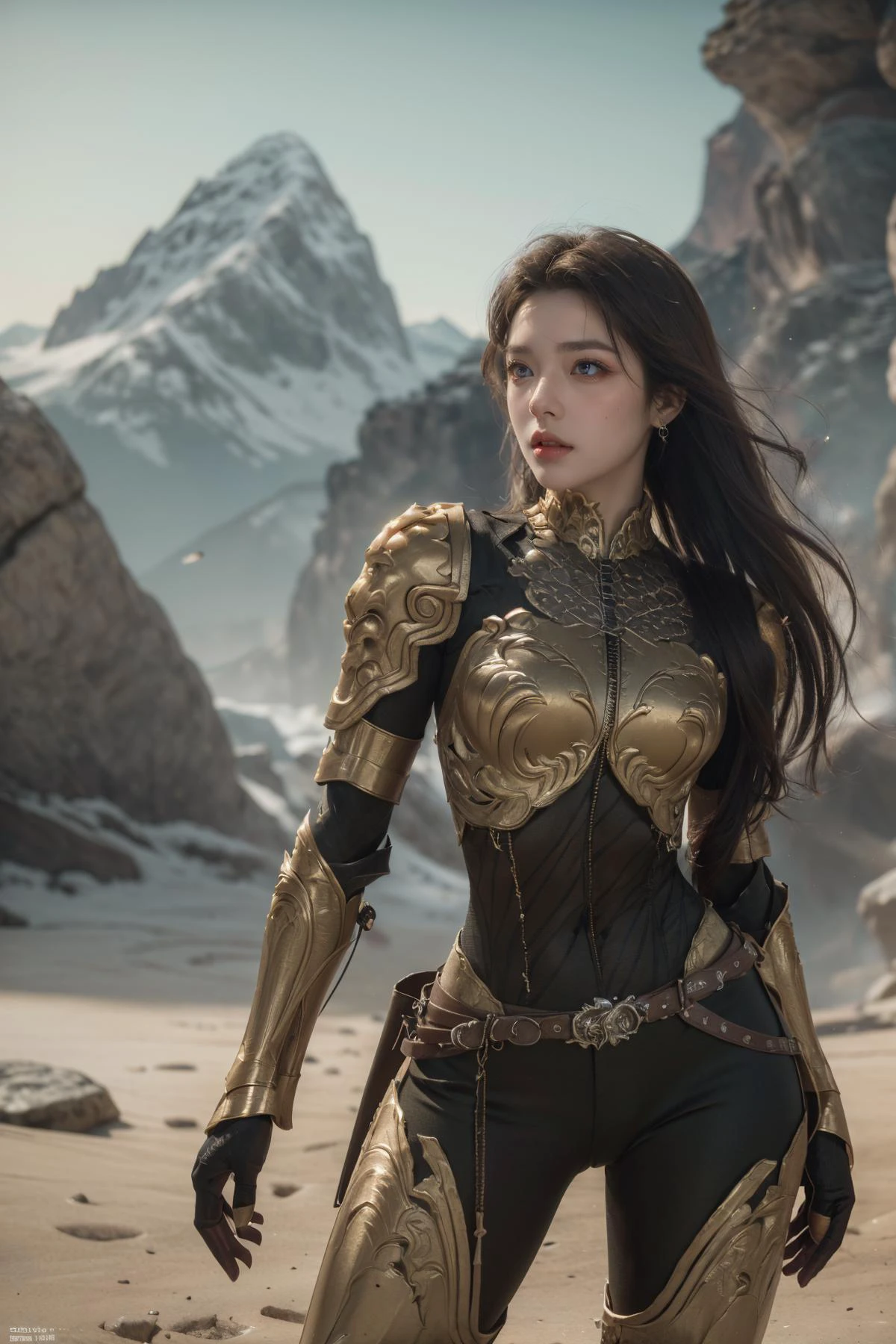 (Best Quality, Masterpiece:1.4), (Realism:1.2), (Realisitc:1.2), (Absurdres:1.2), (photorealistic:1.3), Realistic Skin,Solo,( Very Big Eyes,beautiful detailed eyes, symmetric eyes,), ((cowboy shot)), <lora:HXarmour_035>,mountain,Smoking pose,, hxarmour,1girl,(blue armour:1.3),, ultra-detailed,extremely delicate and beautiful,(by exquisite colors block),masterpiece,best quality,unreal engine 5 rendering,movie light,movie lens,movie special effects,detailed details,HDR,UHD,8K,CG wallpaper,