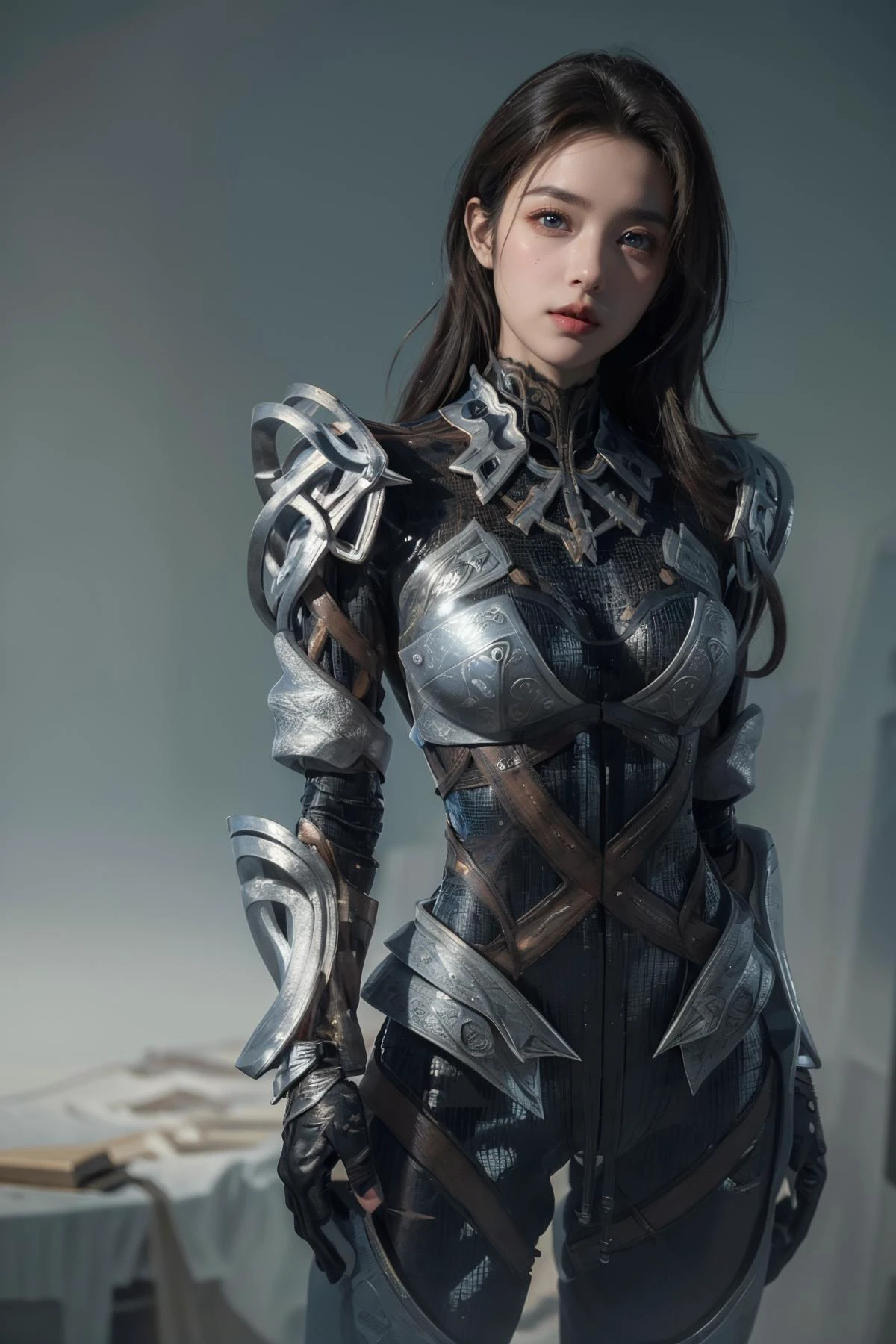 (Best Quality, Masterpiece:1.4), (Realism:1.2), (Realisitc:1.2), (Absurdres:1.2), (photorealistic:1.3), Realistic Skin,Solo,( Very Big Eyes,beautiful detailed eyes, symmetric eyes,), ((cowboy shot)), <lora:HXarmour_027:0.8>,mountain,Vivacious pose,, hxarmour,1girl,(light blue armour:1.3),, ultra-detailed,extremely delicate and beautiful,(by exquisite colors block),masterpiece,best quality,unreal engine 5 rendering,movie light,movie lens,movie special effects,detailed details,HDR,UHD,8K,CG wallpaper,