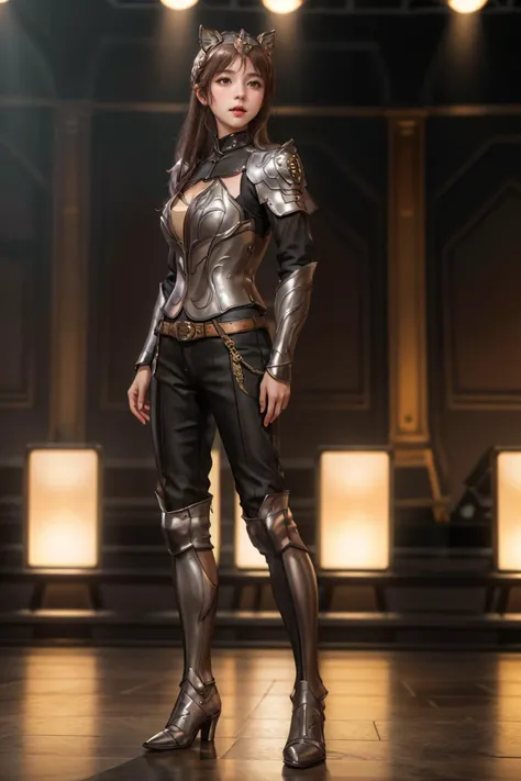 <lyco:GoodHands-beta2:1>,8k,highres,absurdres,masterpiece,best quality,original,extremely detailed CG,extremely detailed wallpaper,perfect lighting,
1girl,solo,blurry_background,looking_at_viewer,standing on the stage,
<lora:HXarmour_031:0.7>,HXARMOUR,