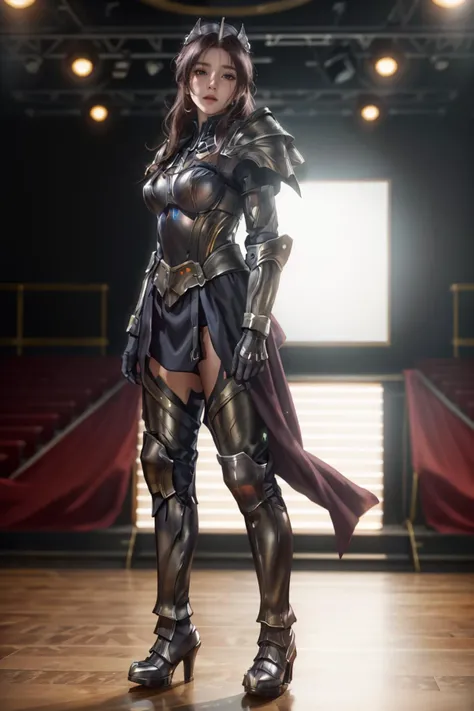 8K,highres,absurdres,masterpiece,best quality,original,extremely detailed CG,extremely detailed wallpaper,perfect lighting,<lyco:GoodHands-beta2:1>,1girl,blurry_background,looking_at_viewer,standing on the stage,
<lora:HXarmour_012:0.7>,HXARMOUR,