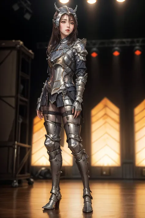 <lyco:GoodHands-beta2:1>,8k,highres,absurdres,masterpiece,best quality,original,extremely detailed CG,extremely detailed wallpaper,perfect lighting,
1girl,solo,blurry_background,looking_at_viewer,standing on the stage,
<lora:HXarmour_026:0.7>,HXARMOUR,