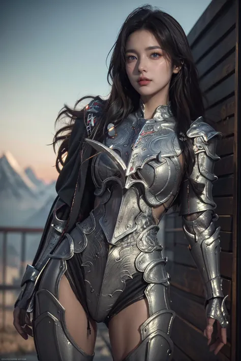 (Best Quality, Masterpiece:1.4), (Realism:1.2), (Realisitc:1.2), (Absurdres:1.2), (photorealistic:1.3), Realistic Skin,Solo,( Very Big Eyes,beautiful detailed eyes, symmetric eyes,), ((cowboy shot)), <lora:HXarmour_026:0.8>,mountain,Stretching pose,, hxarmour,1girl,(black armour:1.3),, ultra-detailed,extremely delicate and beautiful,(by exquisite colors block),masterpiece,best quality,unreal engine 5 rendering, light,movie,movie specffects,detailed details,HDR,UHD,8K,CG wallpaper,
