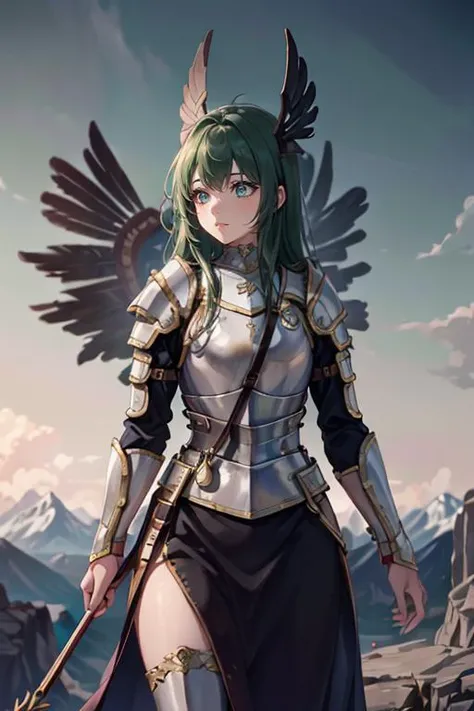 <lora:HXarmour_033d:0.8>,(wings:1.4),mountain,Feminine Pose,, hxarmour,1girl,(dark green armour:1.3),, ultra-detailed,extremely delicate and beautiful,(by exquisite colors block),masterpiece,best quality,unreal engine 5 rendering, light,movie,movie specffects,detailed details,HDR,UHD,8K,CG wallpaper,