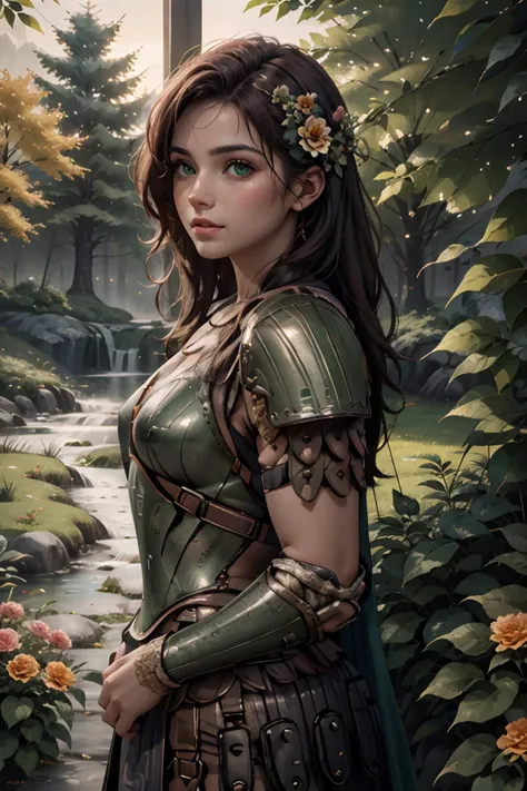 beautiful charming girl, sunny day in a fantasy ultra realistic highly detailed meadow with (realistic detailed colorful trees and flowers:1.6), (detailed green armor:1.6) (((masterpiece))), (((best quality))), 8k, epiCPhoto OverallDetail  <lora:HXarmour_076:1> HXarmour, looking at viewer, sharp focus, vivid colors, hyperrealistic, photorealistic, highres, highly detailed, perfect eyes, nose, lips, high texture resolution, detailed skin texture