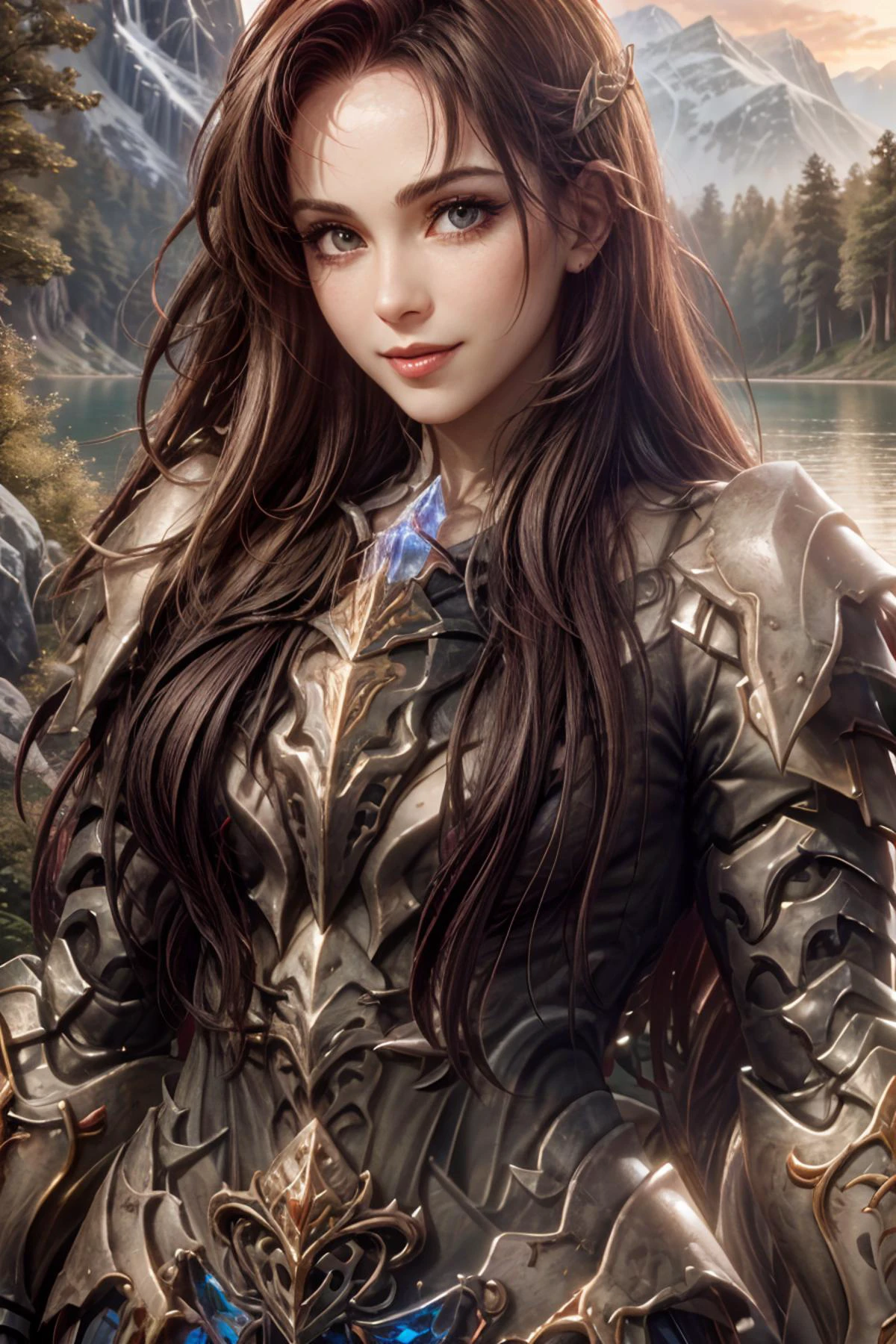 (beautiful charming girl:1.8), afternoon in a fantasy ultra realistic highly extremely detailed enchanted ((colorful highland:1.8)) with (highly realistic very detailed colorful trees, plants and glowing flowers:2.2,((glowing colorful butterflies:0.8)),(crystal clear reflective lake:1.6) (detailed red armor:1.6) (((masterpiece))), (((best quality))), 8k, epiCPhoto OverallDetail <lora:HXarmour_079:0.9> HXarmour, looking at viewer, sharp focus, (vivid colors:1.4), ((hyperrealistic:1.4)), ((photorealistic:1.5)), highres, highly detailed, perfect eyes, perfect nose, lips, ultra texture resolution, (highly detailed skin texture:1.4), perfect detailed shiny (long red hair:1.6), (delicate smile:1.6), 16 bit colors, ultra sharpness image, (crisp colors:1.6), superrealistic, (realistic skin and lips texture:1.6) (highly realistic eyes texture:1.4) (highly detailed hair texture:1.6) <lora:more_details:0.8> <lora:ReaLora:0.7> keep proportions, fit image, (full body shot:0.8), ((hands behind back))