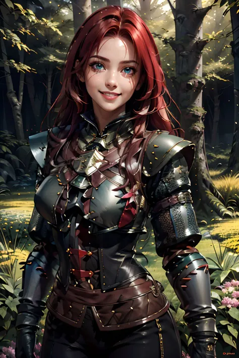 (beautiful charming girl:1.6), afternoon in a fantasy ultra realistic highly extremely detailed enchanted ((colorful meadow:1.6)) with (highly realistic very detailed colorful trees, plants and glowing flowers:1.8),((glowing colorful butterflies:1.2)),(crystal clear reflective lake:1.4) (detailed red armor:1.6) (((masterpiece))), (((best quality))), 8k, epiCPhoto OverallDetail <lora:HXarmour_077:1> HXarmour, looking at viewer, sharp focus, (vivid colors:1.2), hyperrealistic, photorealistic, highres, highly detailed, perfect eyes, perfect nose, lips, high texture resolution, (highly detailed skin texture:1.3), perfect detailed shiny (long red hair:1.6), ((full body view:0.6)), (delicate smile:1.4)