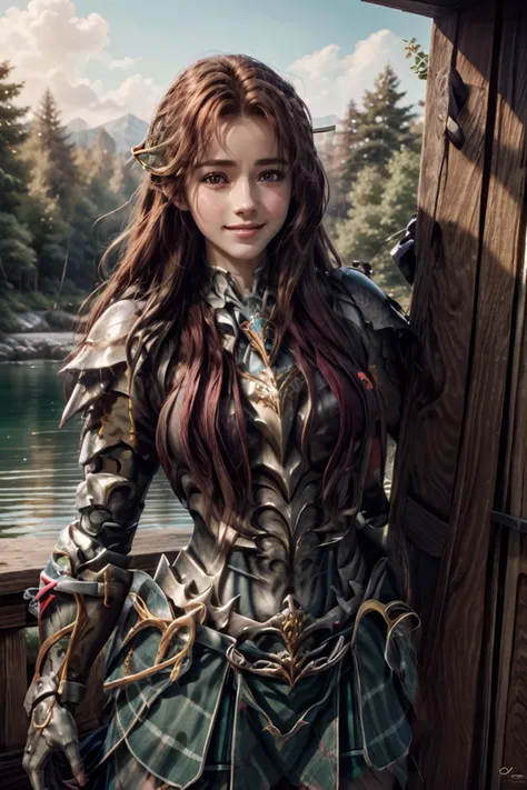 (beautiful charming girl:1.8), afternoon in a fantasy ultra realistic highly extremely detailed enchanted ((colorful highland:1.8)) with (highly realistic very detailed colorful trees, plants and glowing flowers:2.2,((glowing colorful butterflies:0.8)),(crystal clear reflective lake:1.6) (detailed red armor:1.6) (((masterpiece))), (((best quality))), 8k, epiCPhoto OverallDetail <lora:HXarmour_079:0.9> HXarmour, looking at viewer, sharp focus, (vivid colors:1.4), ((hyperrealistic:1.4)), ((photorealistic:1.5)), highres, highly detailed, perfect eyes, perfect nose, lips, ultra texture resolution, (highly detailed skin texture:1.4), perfect detailed shiny (long red hair:1.6), (delicate smile:1.9), 16 bit colors, ultra sharpness image, (crisp colors:1.6), superrealistic, (realistic skin and lips texture:1.6) (highly realistic eyes texture:1.4) (highly detailed hair texture:1.6) <lora:more_details:0.8> <lora:ReaLora:0.4> keep proportions, fit image, (full body shot:1.2), ((free pose)) dollienobodysd15 DV_Manuela_Vicious