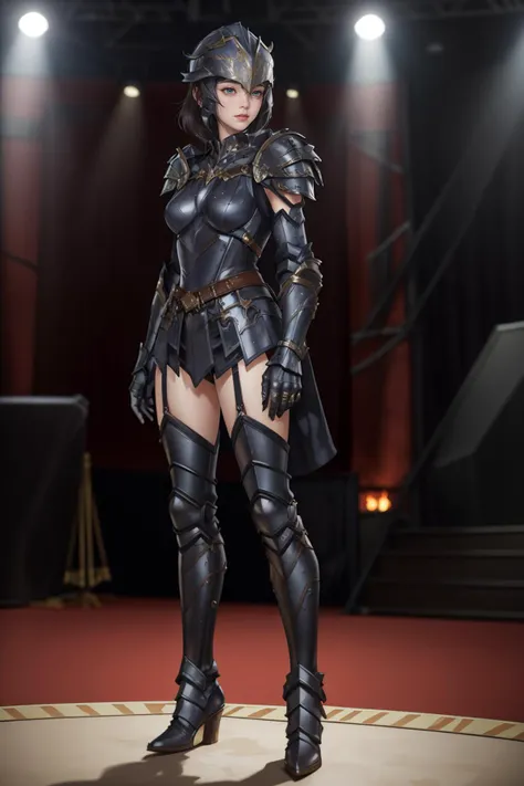 8k,highres,absurdres,masterpiece,best quality,original,extremely detailed CG,extremely detailed wallpaper,perfect lighting,<lyco:GoodHands-beta2:1>,
1girl,solo,blurry_background,looking_at_viewer,standing on the stage,
<lora:ARM+HXArmour-015:0.7>,HXARMOUR,armored_boots,gloves,helmet,