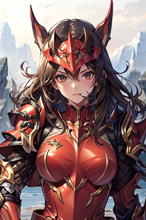 hxarmour,1girl,(brown armour:1.8),mountain,Smoking pose,<lora:HXarmour_008:0.8>,
