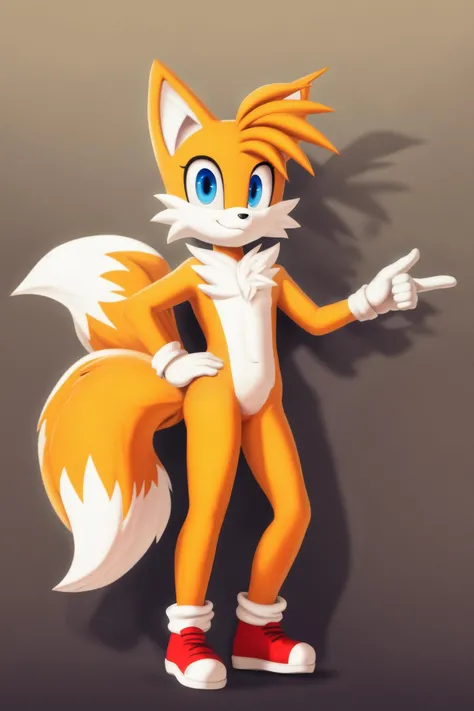 (high quality, masterpiece, high res:1.3)
<lora:Miles-Prower:0.8> miles prower, fox, furry, blue eyes, two tails, standing, simple background, red shoes, white gloves, pointing at viewer, hand on hip, waging finger, leaning back, chest tuft, fur tuft