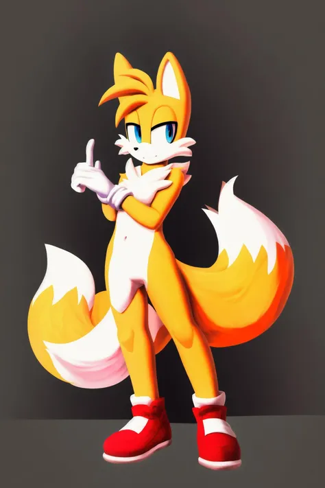 Solo, score_9,score_8_up,score_7_up, (source_furry, miles tails prowler from sonic, Anthro female furry girl, standing, naked, 