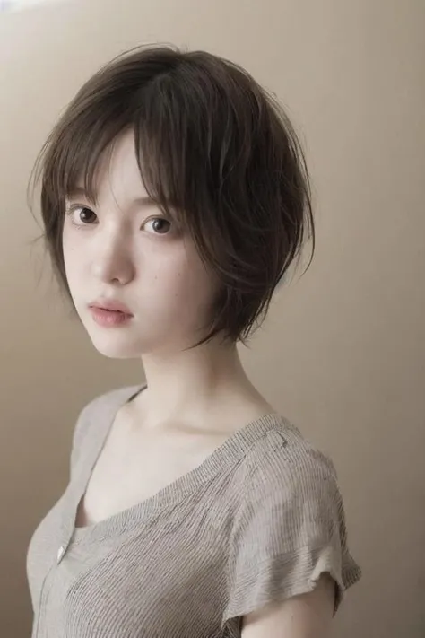 upper body portrait of slender 1girl <lora:Maeju:1>, wavy short hair, as student, a classroom, spin, dance, wide angle, close up