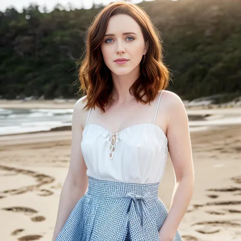 rachelbrosnahan, high resolution headshot photo of a woman, brunette, as a fashion model, at a beach, professional make up, cinematic lighting <lora:rachelbrosnahanV2:1>