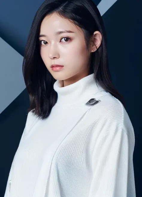 masterpiece,best quality,higher, 1girl, <lora:idol:0.79>,asian, beautiful face, face_focus, (simple background:1.2),upper body, outerwear, ribbed sweater
