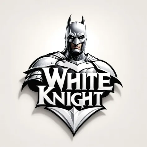 ("The White Knight" text logo:1.5), Batman but his clothes are white, simple background <lora:dvr-ftl:0.8>