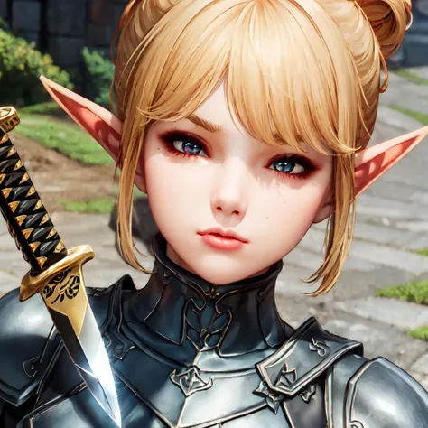 (masterpiece:1.2, best quality), 1girl, black hair, updo, red eyes, black armor, close up ((holding a dagger:1.4)), (elf ears) <lora:overkneestyle-000009:0.69>