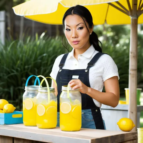 a photo of asa akira, at a lemonade stand, best quality, detailed skin <lora:asaakirav3_SDXL:0.8>