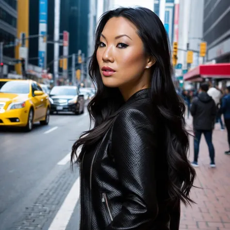 a photo of asa akira, on a city street, best quality, detailed skin <lora:asaakirav3_SDXL:0.8>