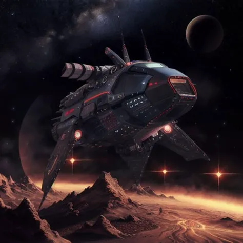(Cinematic anime screencap,limited palette, :1.3) of (Ultra detailed:1.3), ((insectoid design)), nebula, legs, black and red hull, ((landed)), (desert), antenna, (best quality,masterpiece,highly detailed,ultra-detailed, (Analog Style photo:1.2) of a (futuristic spaceship :1.3) , (80s style:1.2), 1980, (retro:1.2), dramatic, <lora:RetroSpaceships:0.8>, spaceship, , ((symmetrical)), , 8k, intricately detailed, volumetric lighting, deep shadows, <lora:theovercomer8sContrastFix_sd15:0.6>, photorealistic, no humans,vehicle focus, unreal engin 5,octane render,(2D:1.2), limited palette flat color, digital painting, artstation, concept art, smooth, sharp focus,, (oil painting:1.16),(acrylic paint:1.16),(dreamlikeart:1.0),(__Hyperrealism:1.3),(__Photorealism:1.3),(Colorful:1.3),((retrofuturism)),(science fiction),
