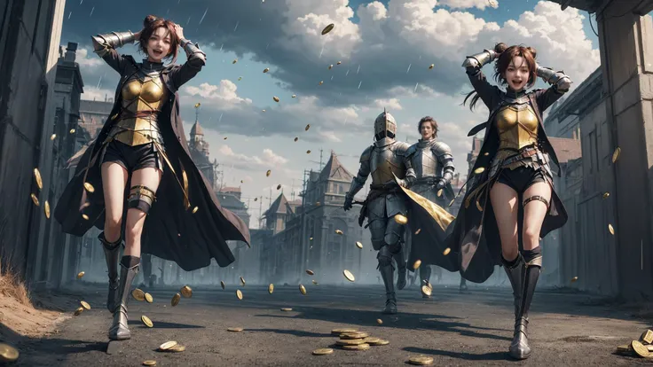 <lora:that is me:0.3>, 1girl,solo, (running Lady Knight, raining gold coins from the sky, gold coins crashing down on the head of the female knight, the female knight holding her head in delight, grand epic scene):1.6, beautiful face,long hair,cinemagraph, close-up, Wide Angle, movieer, movie theacrazy laugh, crazy, full body, short hair, hair bun,
from below,masterpiece,best quality,official art,extremely detailed CG unity 8k wallpaper, sharpening, <lora:run:0.6>run,running,sky,coins,
<lora:add_detail ç»èè°èå¨:0.5>