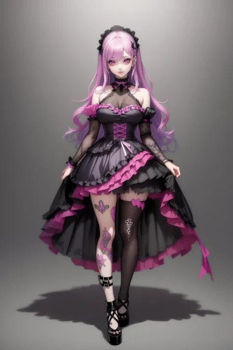 pastel goth,<lora:EnvyPastelGoth01-sd15:0.8>,masterpiece,best_quality,ultra-detailed,immaculate,epic,illustration,official art,1girl,(adult),full body,glee,colorful hair,