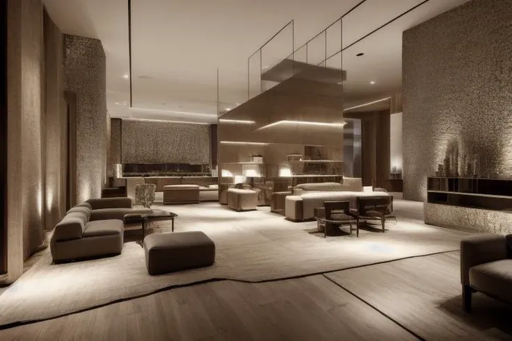 a highly detailed modern hotel lobby, global illuminations, a sense of understated sophistication, hotel design, 8k resolution, high quality, photorealistic, highly detailed, <lora:HBA:1>