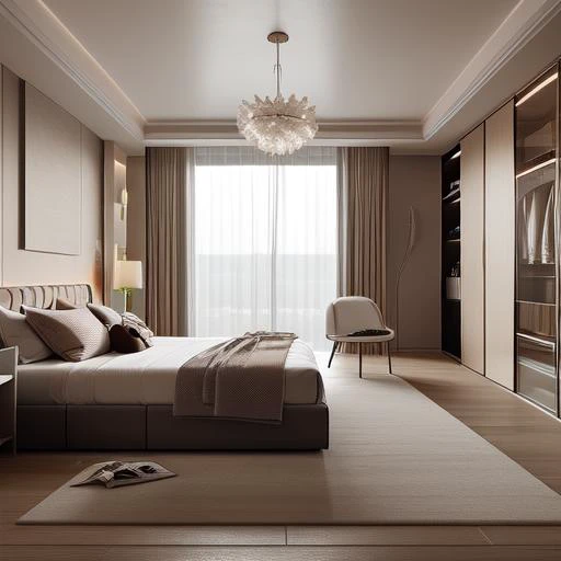 Masterpiece, high quality, best quality, authentic, super detail, interior, bedroom, bed, wardrobe, curtains, Windows, carpet,bedroom/(modern/) <lora:bedroom:0.6>