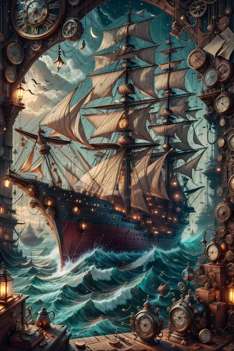 <lora:clockwork-style-darquelilly-v1:1> clockworkstyle, ship