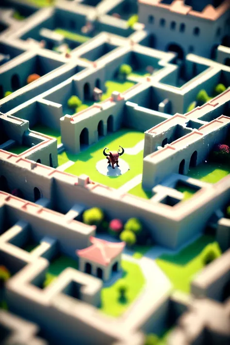 tilt-shift, digital painting, Minotaur's Maze<lora:EnvyTinyWorldsXL01:1>