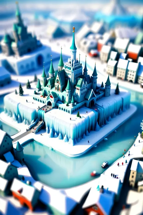 tilt-shift, digital painting, noon, scenery, in a Surreal Ice Palace Tundra<lora:EnvyTinyWorldsXL01:1>