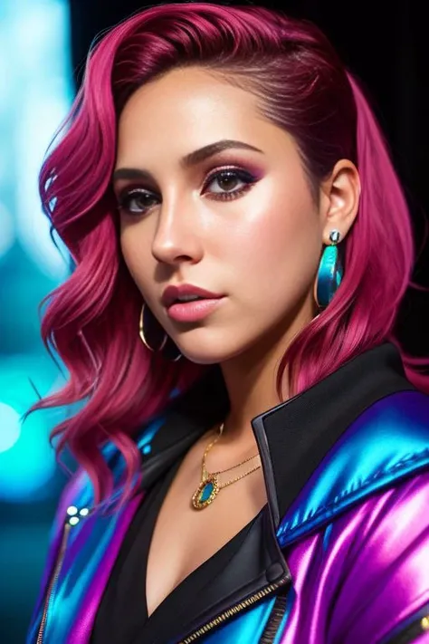 Portrait, cool looking female rapper, at a themepark at night, (EP_SydneeGoodman:0.99), closeup, wearing cropped jacket, intricate detail, dim lighting, detailed background, starlight, streetlights, detailed clothes, skinny, shiny glossy skin, subsurface scattering, glitter, Nikon D850 film stock photograph Kodak Portra 400 camera f1.6 lens, rich colors, lifelike texture, dramatic lighting, unreal engine, trending on ArtStation, cinestill 800 tungsten