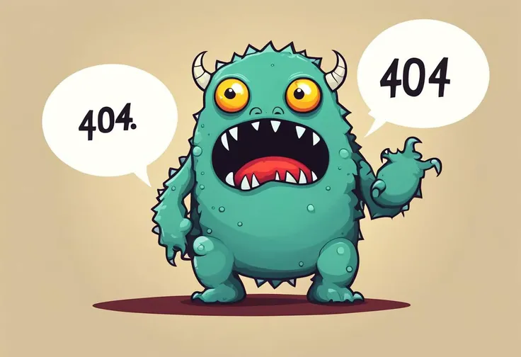 vector art,annoyed small monster with text bubble (((404)))