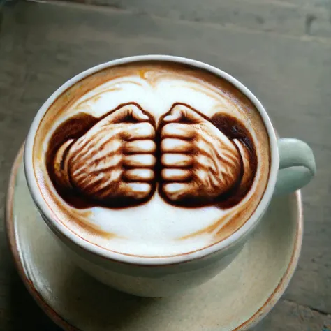 coffee cup with two fists pulling apart foam inside <lora:Cappuccino_Style:1>, 8K HD, masterpiece