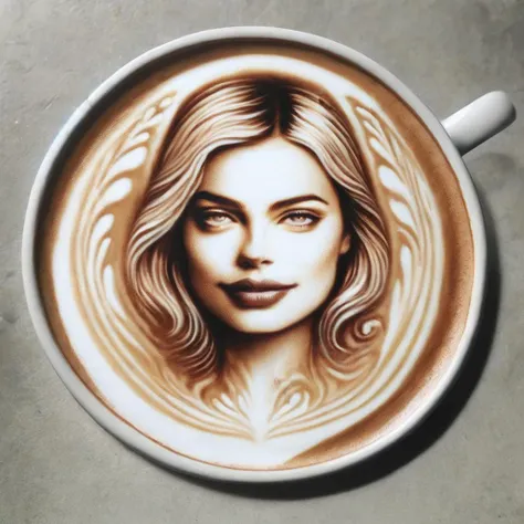 Cafe Latte、Latte art、(Expressing the state of couples' kissing with latte art)、Masterpiece、A hyper-realistic