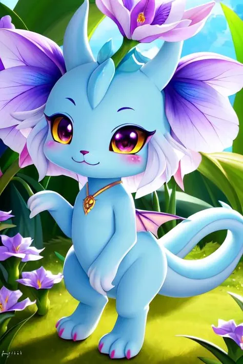 (Solo:1.2), (full body), (chibi), anthro, cartoon, a very cute dragon with a simplistic design, happy, detailed eyes, detailed eyes, detailed iris, flower garden, detailed flowers, Leafs,
vibrant colors, colorful art style,
soft lighting, soft shadows, detailed textures, dynamic lighting,