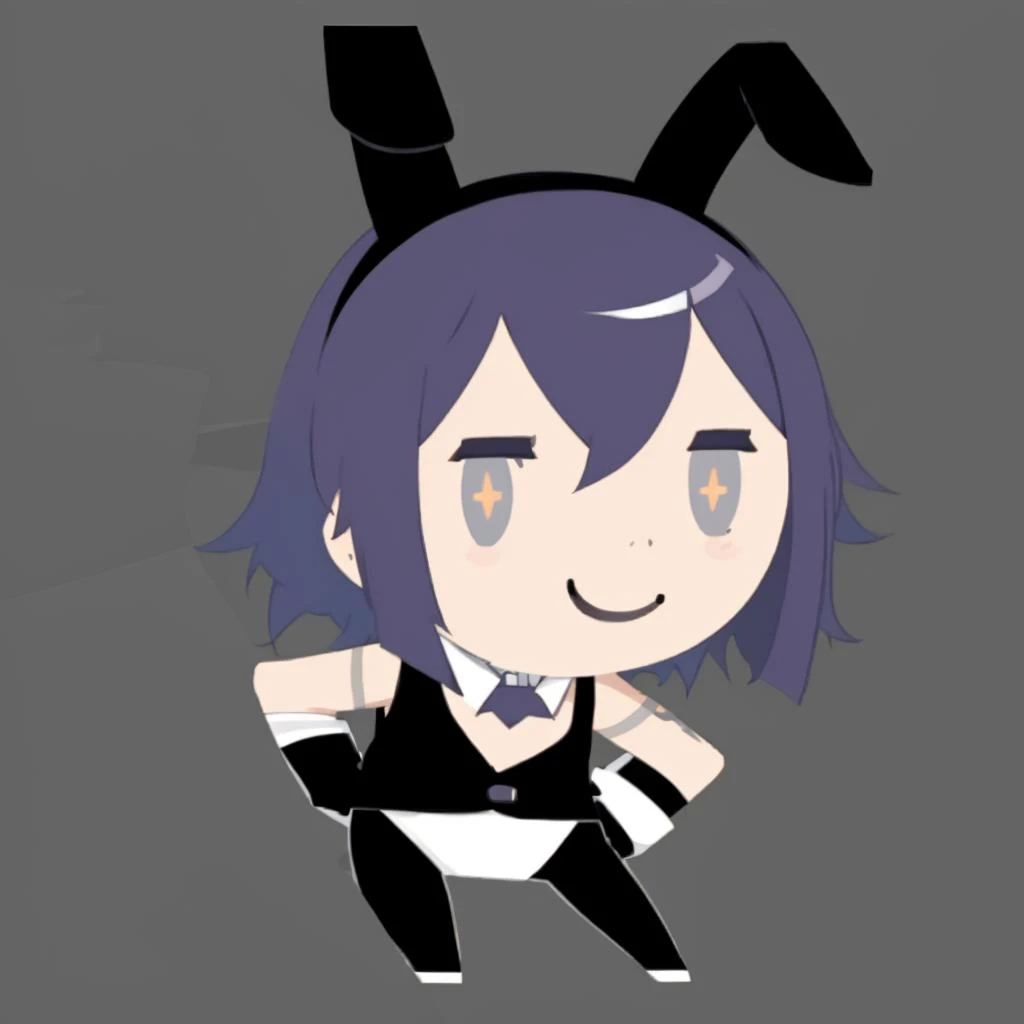 solo, smile, 1girl, looking at viewer, <lora:style_helltakerchibi:1>,simple background, flat color, no lineart, chibi, <lora:TicofV3_Fp:1>, ticodesu2, playboy bunny, rabbit ears, gloves, detached collar, pantyhose, tattoo, star \(symbol\), star-shaped pupils,