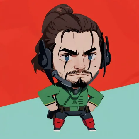 High Quality, Masterpiece, 1boy, <lora:style_helltakerchibi:1>, simple background, flat color, no lineart, chibi, Jetstream Sam, facial hair, male focus, beard, cyborg, <lora:Char_MGR_JetstreamSam:0.7>