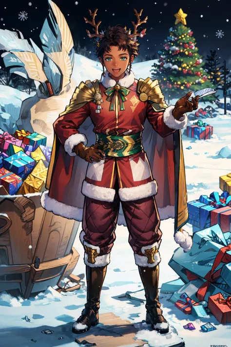 A middle-aged man with short golden hair, thick hair, a large X-shaped scar on his face, has gentle eyes, a calm expression, a fantasy-style coat with leaf-shaped chest armor, the color scheme is mainly grass green, with earthy yellow as secondary colors, a belt around his waist, coarse cloth trousers, the background shows a medieval fantasy-style street with snowflakes falling, this character embodies a finely crafted fantasy-style soldier in anime style, characterized by an exquisite and mature manga illustration art style, high definition, best quality, highres, ultra-detailed, ultra-fine painting, extremely delicate, professional, anatomically correct, symmetrical face, extremely detailed eyes and face, high quality eyes, creativity, RAW photo, UHD, 8k, Natural light, cinematic lighting, masterpiece:1.5