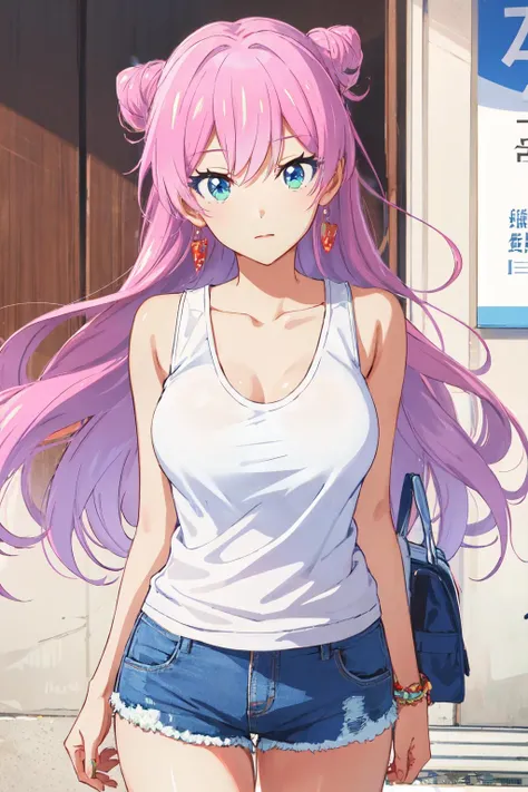 (8K, top-quality, masterpiece:1.2), (reallistic, Photorealsitic:1.37), Super Detail, One girl,), (Highly detailed), (beautifully detailed eyes), (of the highest quality), (super detailed ), (masterpiece), (Detailed face),20yr old, ,1 girl, ((pink hair,long hair)), medium breasts, clothed, Perfect Lighting, BREAK, (white:1.2), (sexy:1.2), (tight:1.2), (smooth:1.1), (soft:1.1), (white camisole:1.2), (white blouse:1.2), (white miniskirt:1.2), (white socks:1.2), (white heels:1.2), (silver necklace:1.1), (silver bracelet:1.1), BRAKE, (upper body to thighs:1.2), (long pink hair:1.2), (sexy smile:1.2), (face forward:1.2), (head tilt:1.2), (hand on hip:1.2), (hand in hair:1.2), (white background:1.2), (soft lighting:1.2)
