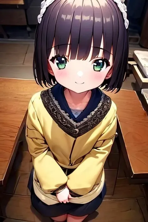 1girl,smile,open eyes,sitting,cafe,(RAW image,HD,HQ,8k,masterpiece,cinematic light,lot of detail,beautiful character,sharp, (hdr), artstation, dramatic, intricate details,full body),intricate background, <lora:yuneIkokuMeiroNo_v10:0.9>,yune,hair ornament\(origin\),upper body,
