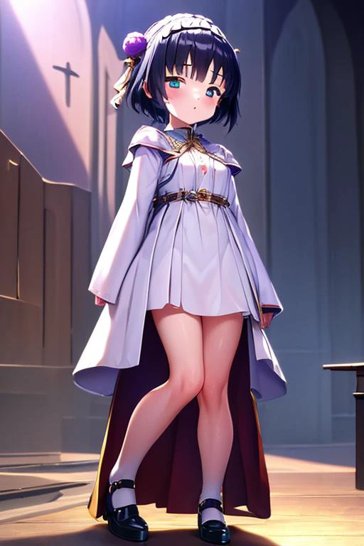 in church,1girl,open eyes,wearing rich white dress,(RAW image,HD,HQ,8k,masterpiece,cinematic light,lot of detail,sharp, (hdr), artstation, dramatic,full body),intricate background, <lora:yuneIkokuMeiroNo_v10:0.9>,yune,hair ornament\(origin\),